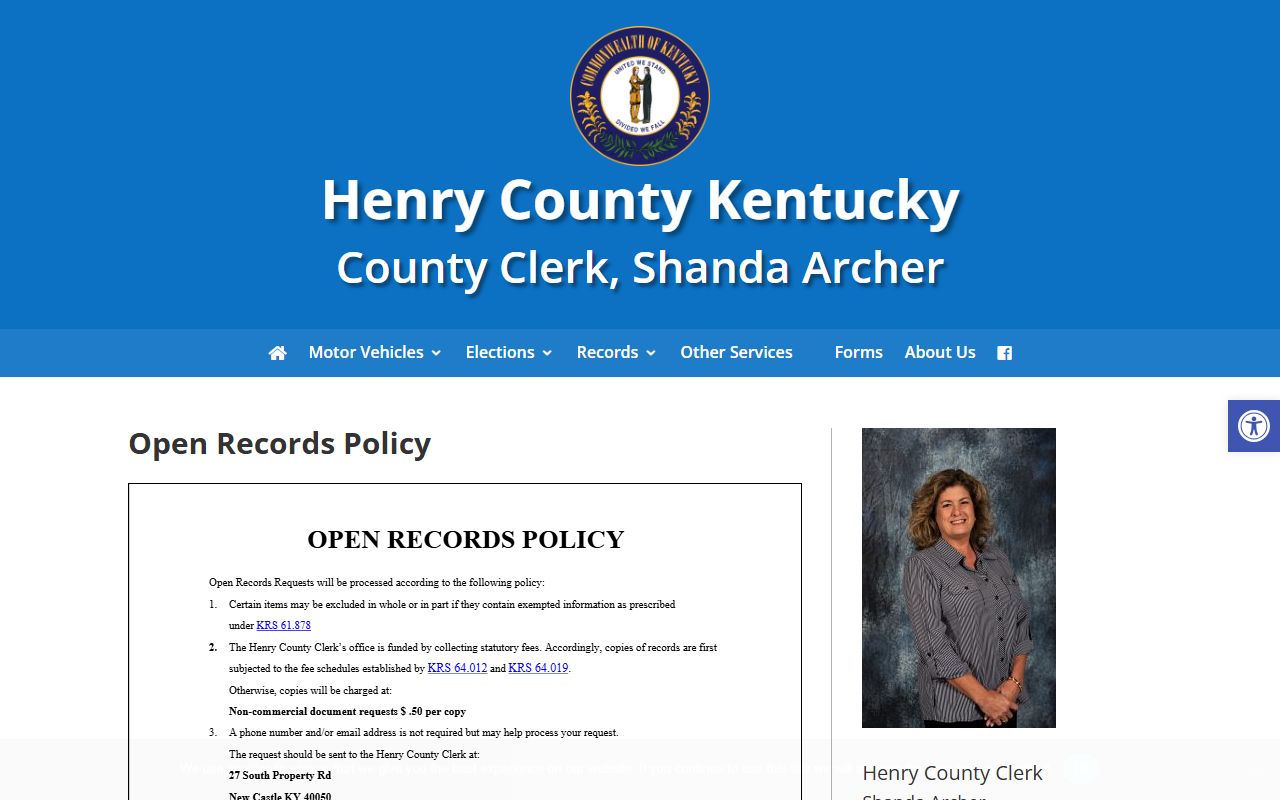 Henry County Kentucky county clerk open records policy
