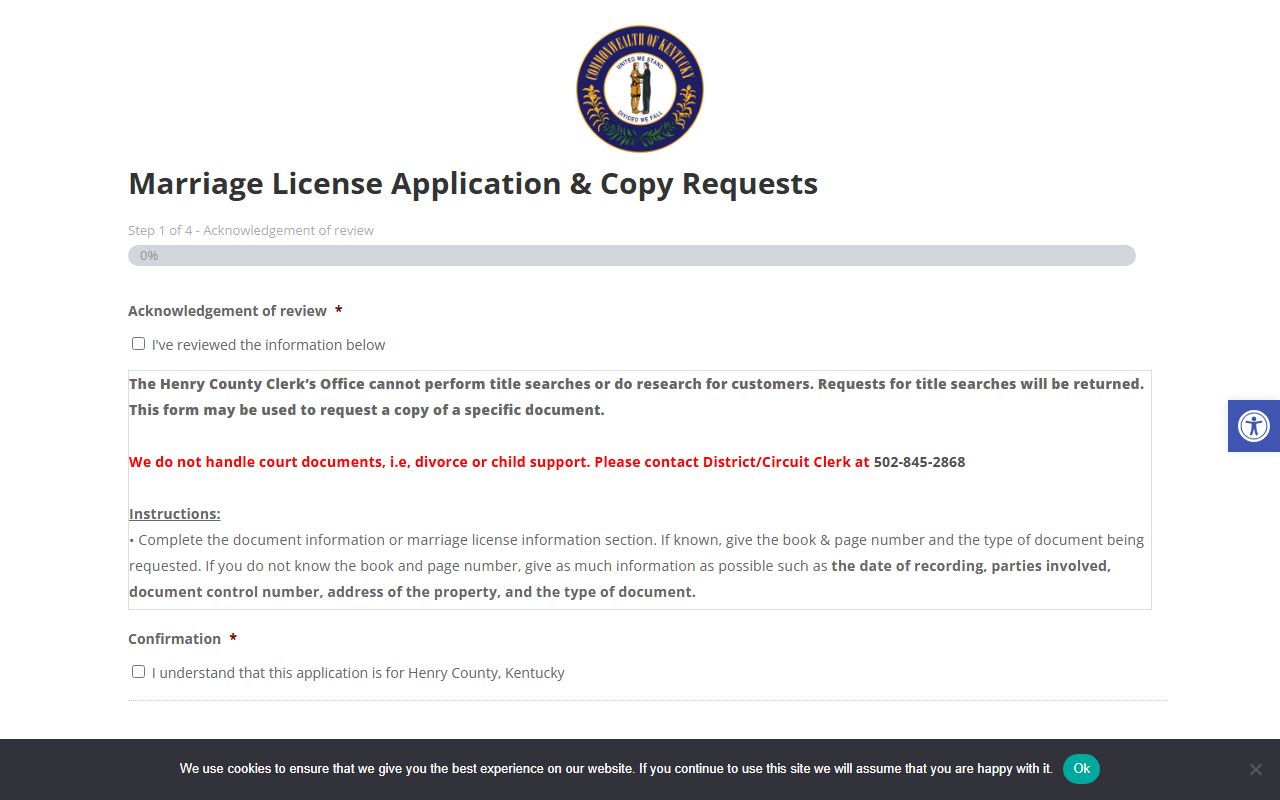 Henry County Kentucky county clerk record copy request form