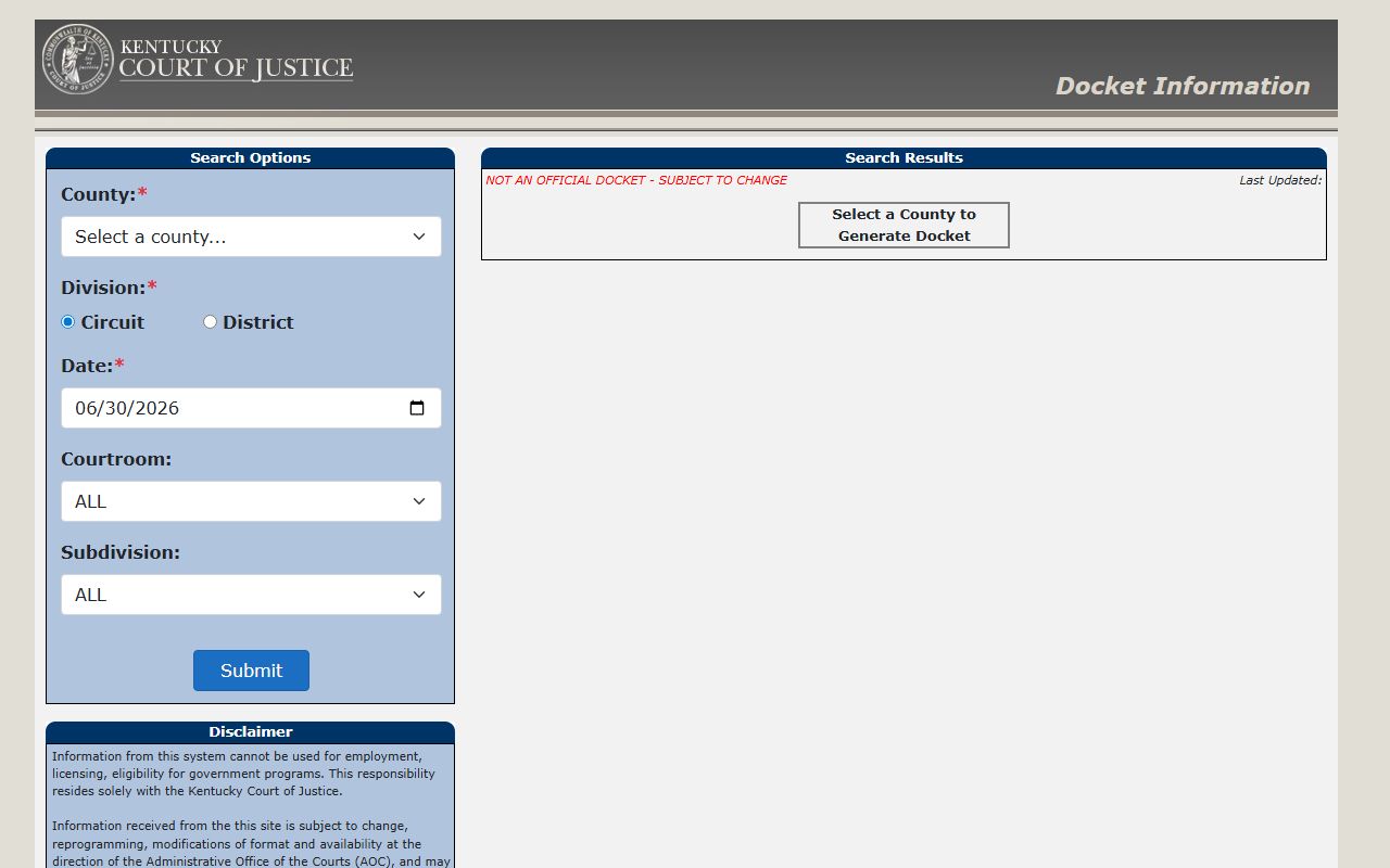 Henry County court dockets Kentucky Trial Court Docket search