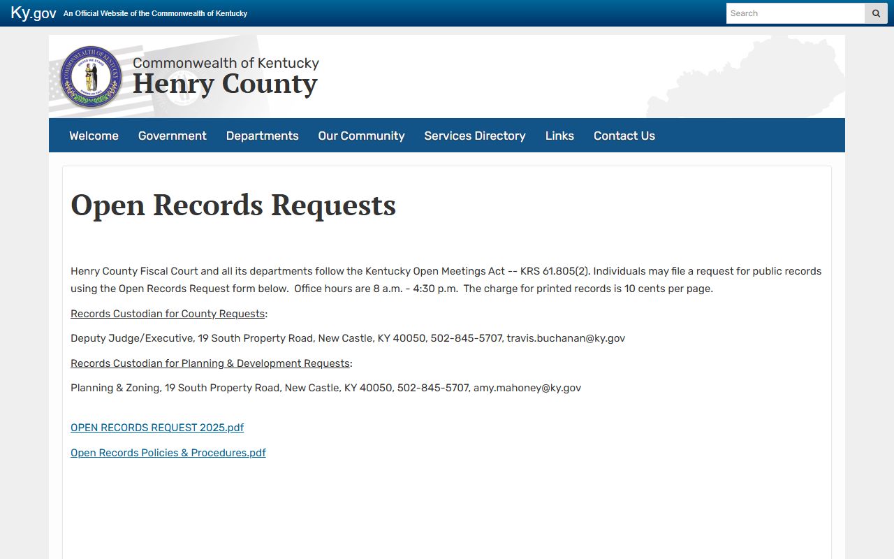 Henry County court records open records request information